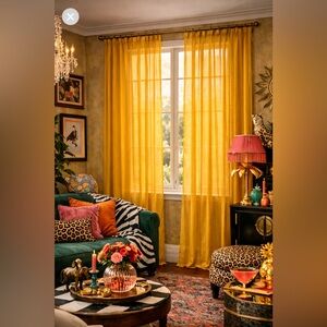 Marigold Sheer Curtain Rod Panels Set | 50x86 | Golden Amber Yellow | Polyester